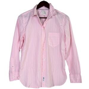 J. Crew Classic Fit Thomas Mason® Striped Button Down Collard Shirt 8 Pink White